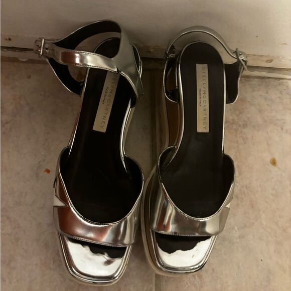 Stella McCartney Elyse Sandals wedge dress shoes open toe platforms metallic - Picture 1 of 14